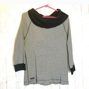 LRL LAUREN RALPH LAUREN Striped On/Off-Shoulder Ribbed Top Large